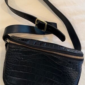 Clare V Black Croc Embossed Leather Fanny Pack